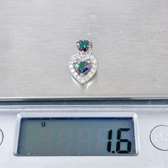 Vintage Sterling Silver 925 Mystic Cubic Zirconia Heart Pendant - Picture 7 of 7